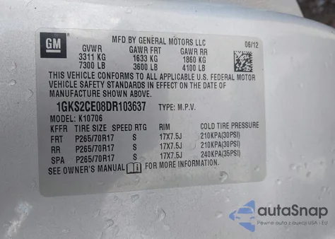 2013 GMC Yukon Slt from USA, damaged, VIN 1GKS2CE08DR103637